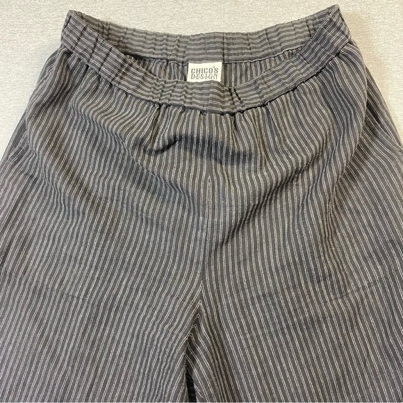 Chico's Design Pull On Striped Pants Womens 2 Black Gray Cropped Wide Leg Career - Picture 3 of 14
